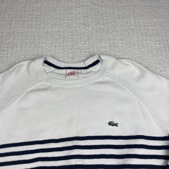 Lacoste Live! Preppy Knitted pullover Sweater White / Navy Striped Men Sz 6 Read - Picture 2 of 16